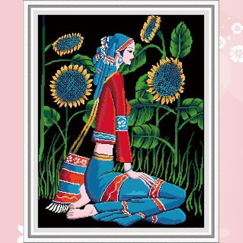 museshow十字绣新款客厅套件阳光情少数民族风情黑底中格11ct